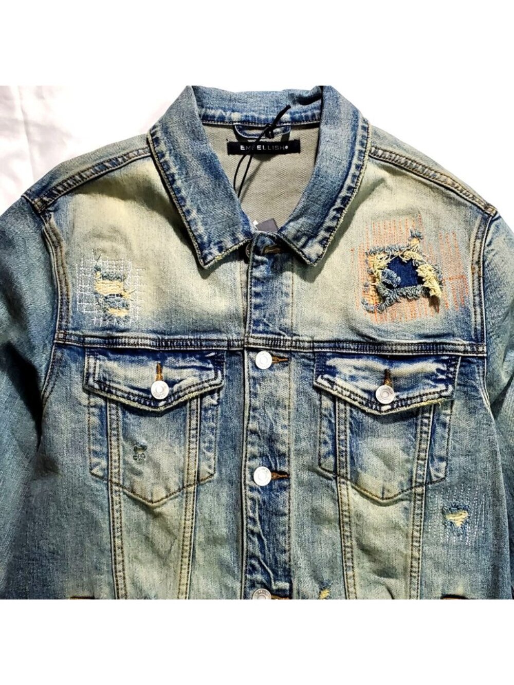 Embellish Mens Distressed Denim Jacket Size Large Blue Style EMBF121-200 NWT - Picture 10 of 15